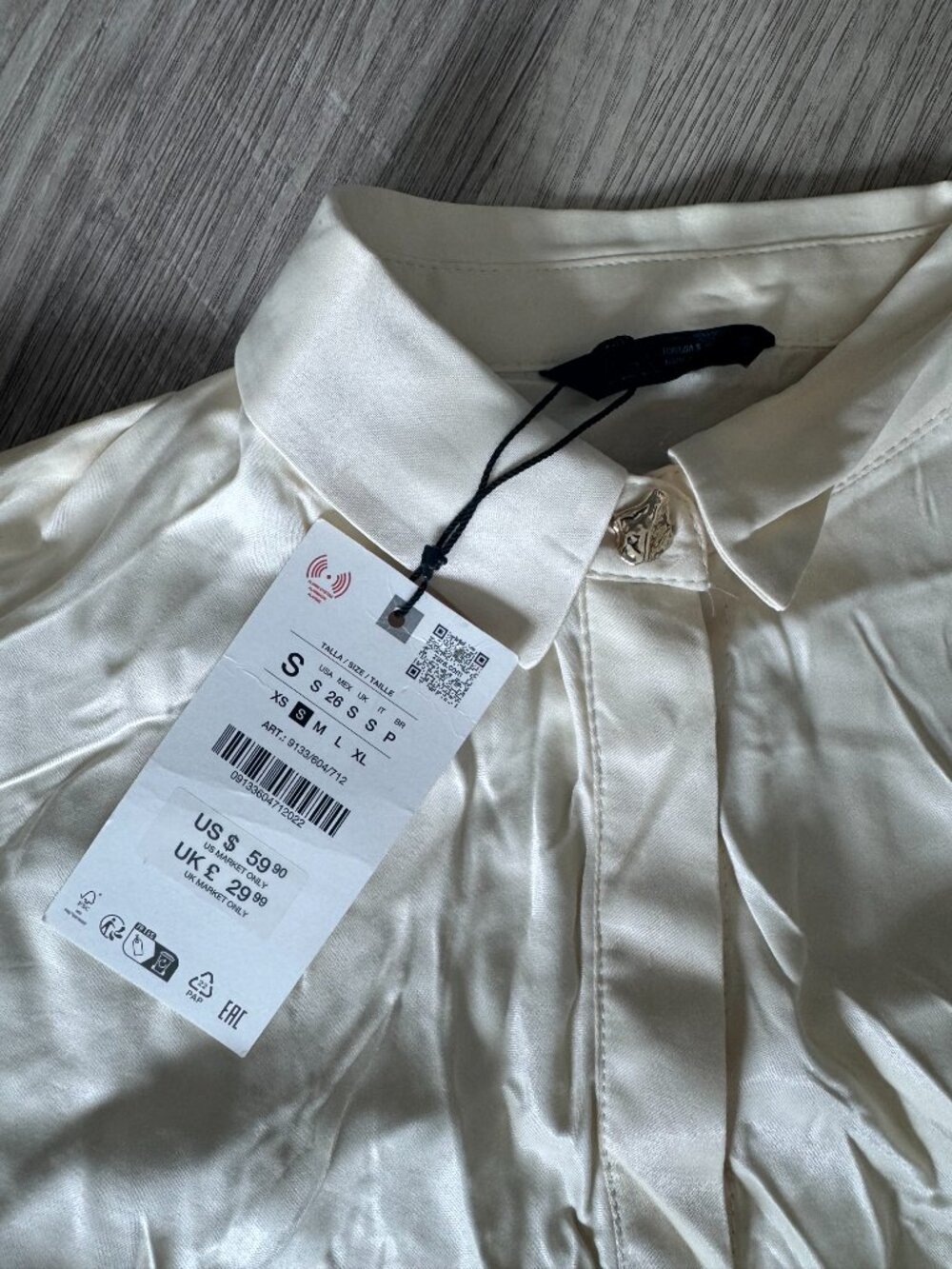ZARA Satin Crossover Shirt - Ecru / Size S NWT - Picture 13 of 14